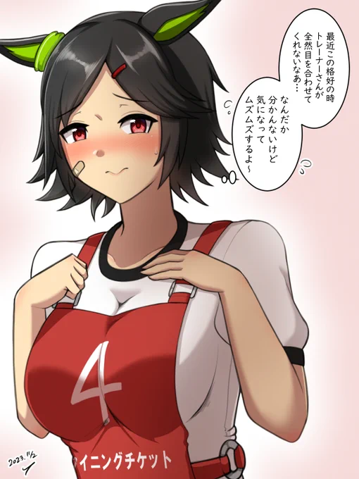 後半、タップ実装でだいぶ寄り道したけど、またこのゼッケンシリーズ?描きたいなあ。 ガチャ期間も終わったし、他のウマ娘も描いてこか。  #今月描いた絵を晒そう