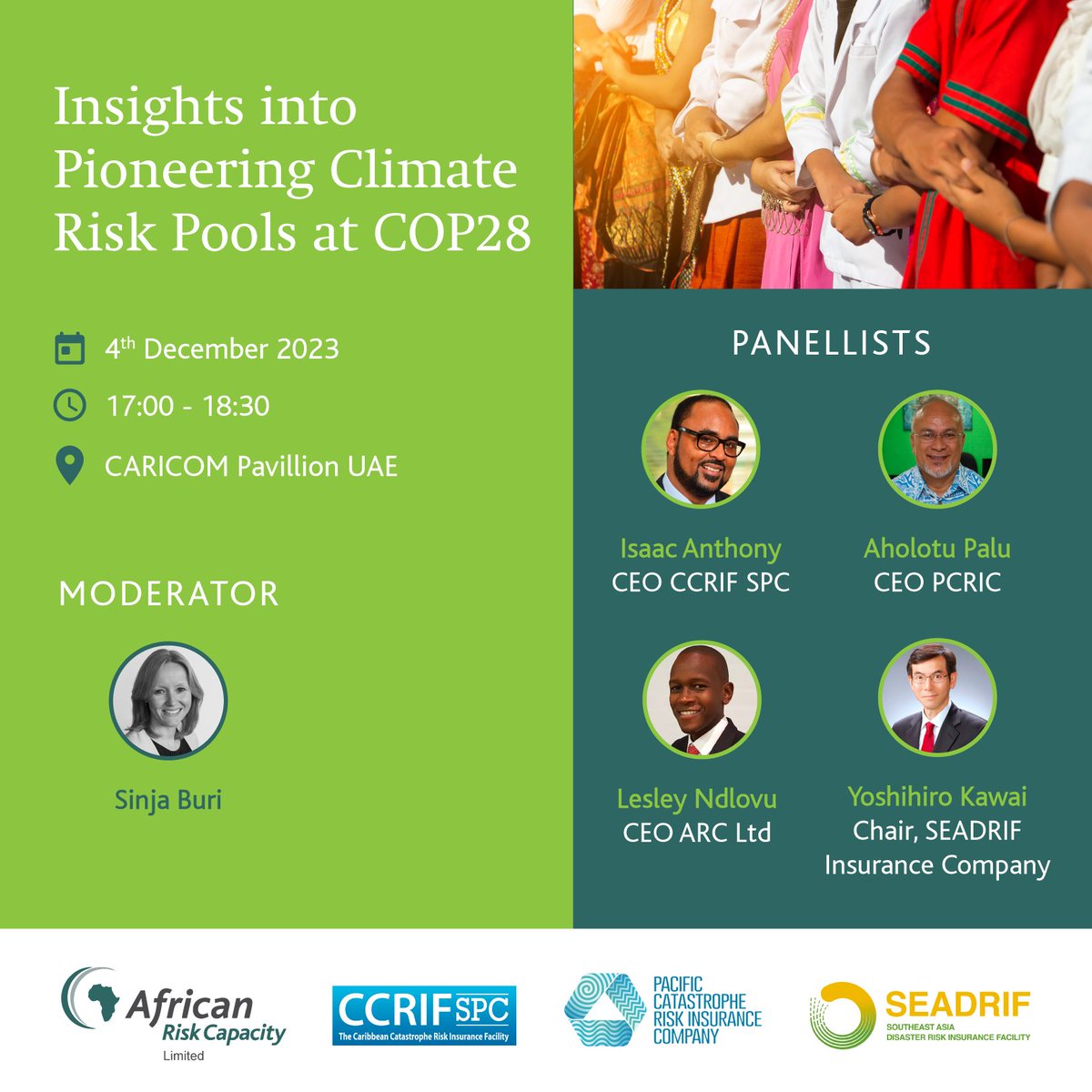 Join our Resilience Risk Pool Panel Discussion where the leadership of these pioneering facilities will convene to share insights into innovative risk pooling models that enhance climate resilience globally.

#COP28 #Dubai #ClimateChange #Resilience #DisasterRisk