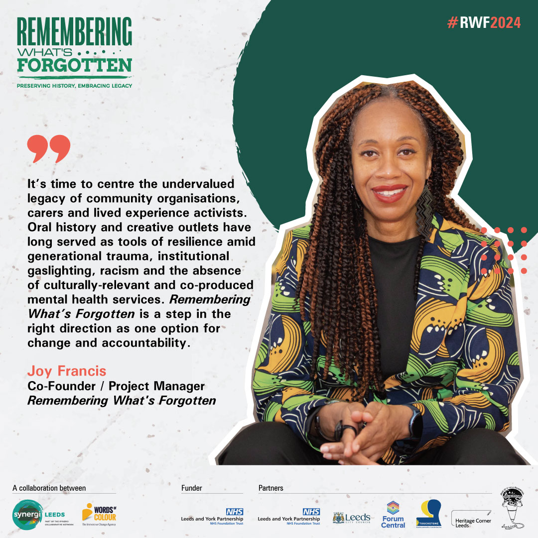#SynergiLeeds co-founded Remembering What's Forgotten with <a href="/wordscolour/">Admiral</a> <a href="/MsJoyFrancis/">Ms Joy Francis</a>, after a 6 year collaboration, inspired by the Synergi Collaborative Centre, a 5 yr national initiative funded by <a href="/LankellyChase/">Lankelly Chase</a>. #RWF2024