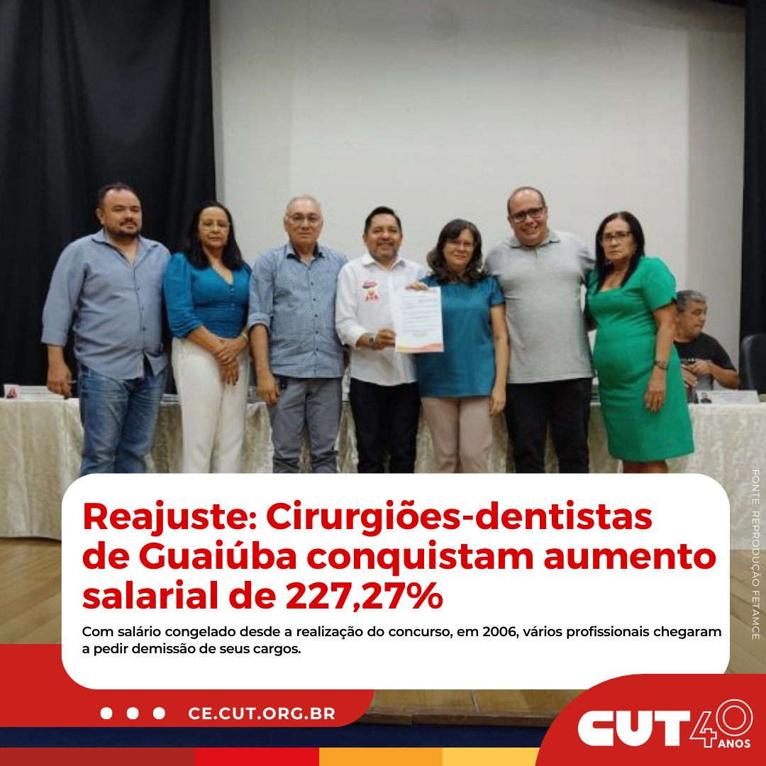 cutceara's tweet photo. Uma luta histórica do Sindicato dos Trabalhadores no Serviço Público Municipal de Guaiúba (Sindiuba) mobilizou a prefeita do município, Izabella Fernandes, a reconhecer o direito dos cirurgiões-dentistas ao reajuste salarial.
.
📷 Saiba mais: https://t.co/v68Eca2wOK https://t.co/98hPJH9fSn