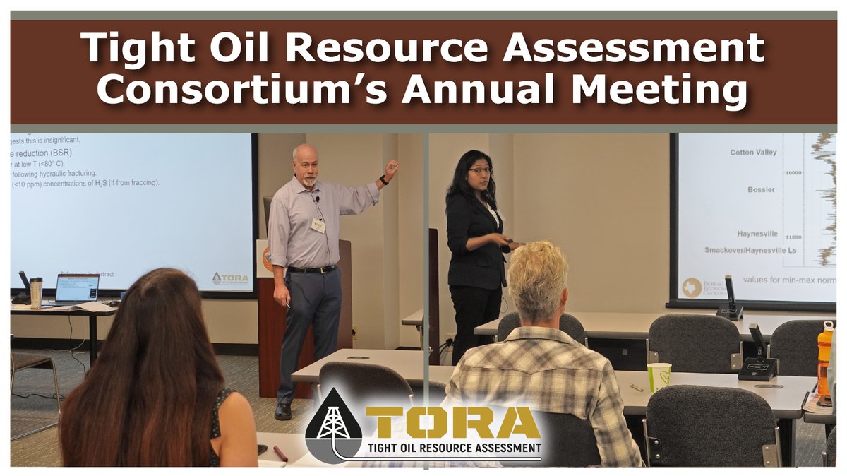 TORA recently held its annual meeting in Austin. Geoscientists, engineers, and economists addressed diverse research areas including major resource play analyses and novel subsurface concepts. See more about the meeting and TORA's research here: beg.utexas.edu/news/tight-oil…