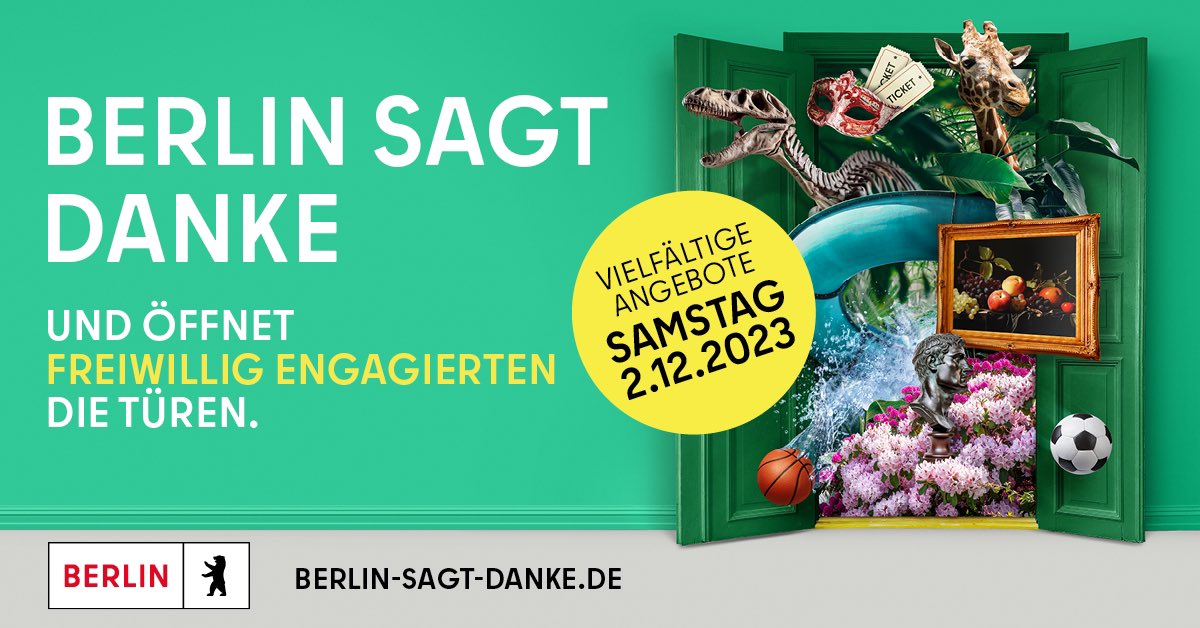 Wir freuen uns, Partnerin dieser tollen Inititive zu sein: Der berlinweite Aktionstag „Berlin sagt Danke“ versteht sich als Anerkennung für freiwilliges Engagement.
Ehrenamtliche können am Samstag, 2.12., kostenlos unsere Ausstellung besuchen! #berlinsagtdanke