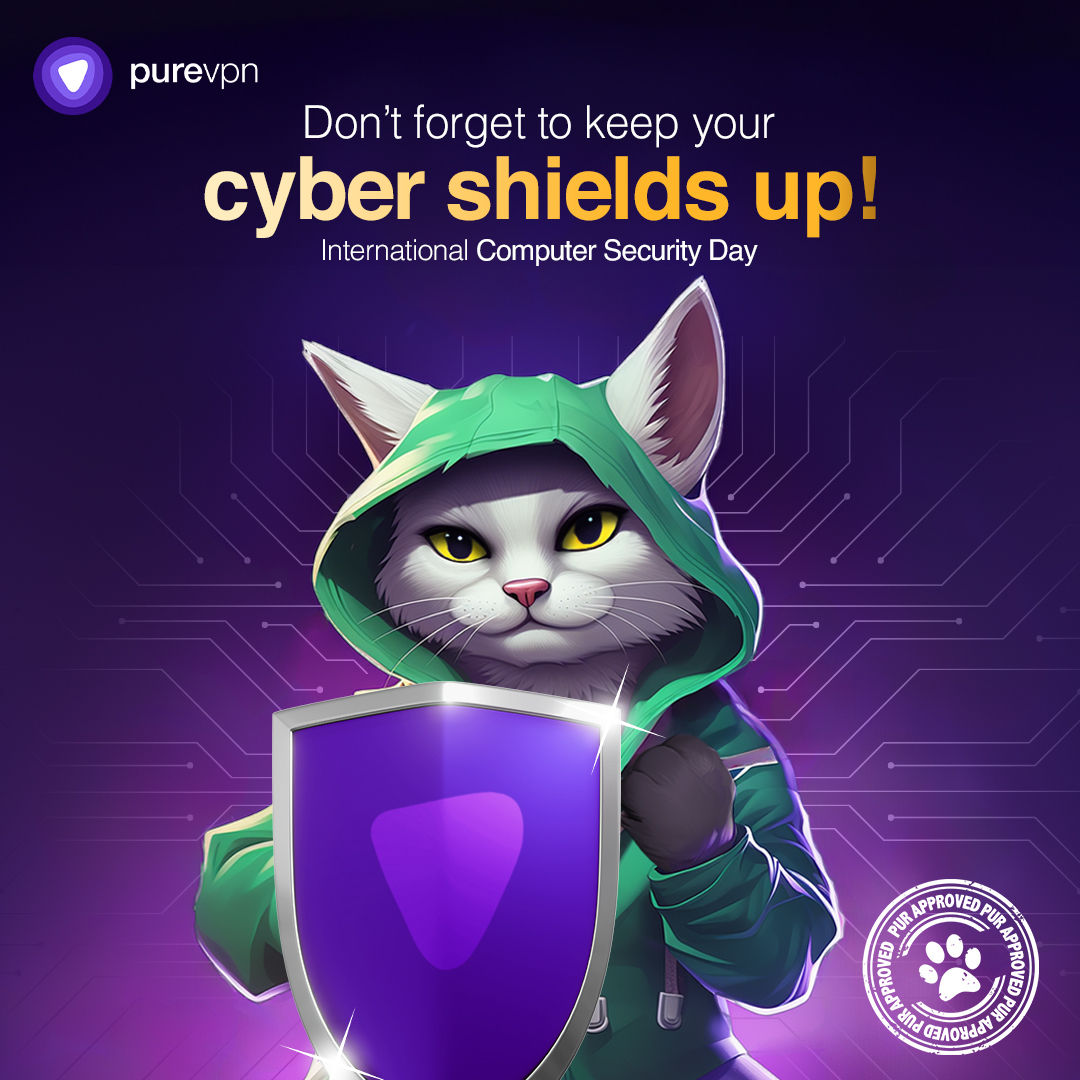 PureVPNcom's tweet photo. This International Computer Security Day purge those digital dangers and ensure your online activity stays fur-tastically secure!🔒
#Cybersecurity #DataPrivacy #DataSecurity #InternationalComputerSecurityDay https://t.co/3kqBY1Z4i6