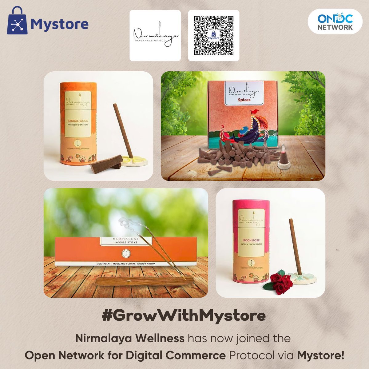 mystoreforindia's tweet photo. Mystore proudly welcomes Nirmalaya Wellness Pvt. Ltd. to the @ONDC_Official network! 🌟 Explore divine collection of everyday bliss with @purenirmalaya 🕯️🌺Visit: https://t.co/sQatYPJ9Z9  
#GrowWithMystore #GrowWithONDC #Nirmalayawellness #SacredMoments
#MystoreFinds #aroma https://t.co/Ux32lUohAM