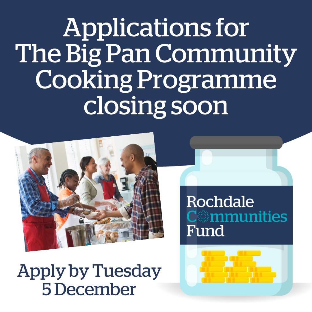 📣 Just a few days left until applications close for our Rochdale Communities Fund-The Big Pan Community Cooking Programme...what are you waiting for? 💷 Grants of up to £1,000 available 🗓 Deadline: Tuesday 5 December, 12pm 👉 More information/apply: actiontogether.org.uk/rochdale-commu…