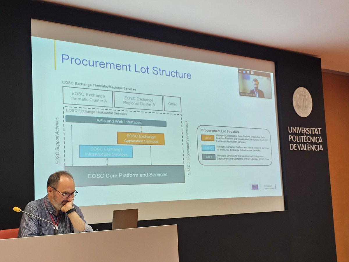 eirgeu's tweet photo. The 3rd session on the ecosystem of #EOSC nodes just started. @EUScienceInnov deputy head of Unit on #ResearchInfrastructures and #OpenScience @dejandv starts with the overall framework and @EU_Commission activities incl. the #EOSC #EUnode procurement. #eirg @eu2023es #eu2023es https://t.co/5b1f6HxErS