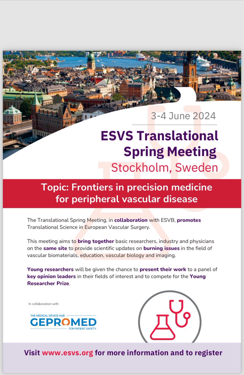 Please join us at KI in June 2024 for the translational meeting of the European Society for Vascular Surgery esvs.org/event/translat… We promise excellent talks, networking of clinical and basic scientists, long white nights and proximity to the amazing Stockholm archipelago 🤗