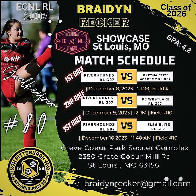 BraidynRecker's tweet photo. I’m super excited to compete at ECNL RL St. Louis next weekend! We have some great competition and can’t wait to showcase my skills! https://t.co/oUnEjcUBkK