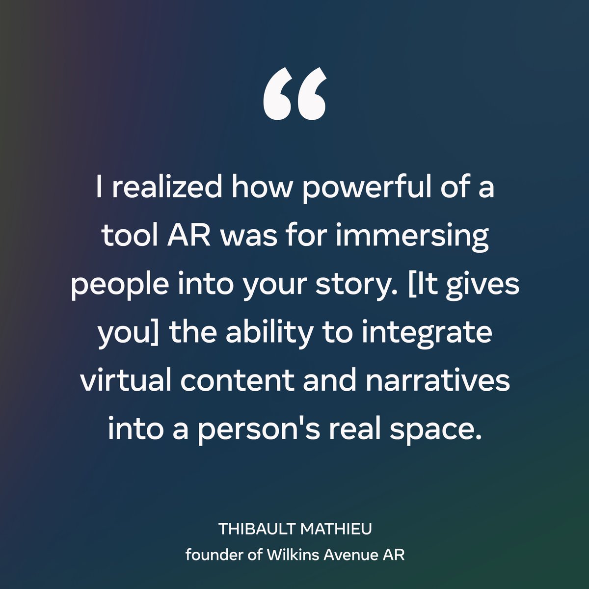MetaforWork's tweet image. Thibault Mathieu, founder of @WilkinsAvenueAR, has brought his passion for storytelling from the film industry into the tech world.

Hear how his team is changing the retail experience with AR for luxury clients: metafor.work/3QHDk88 

#MetaforWork