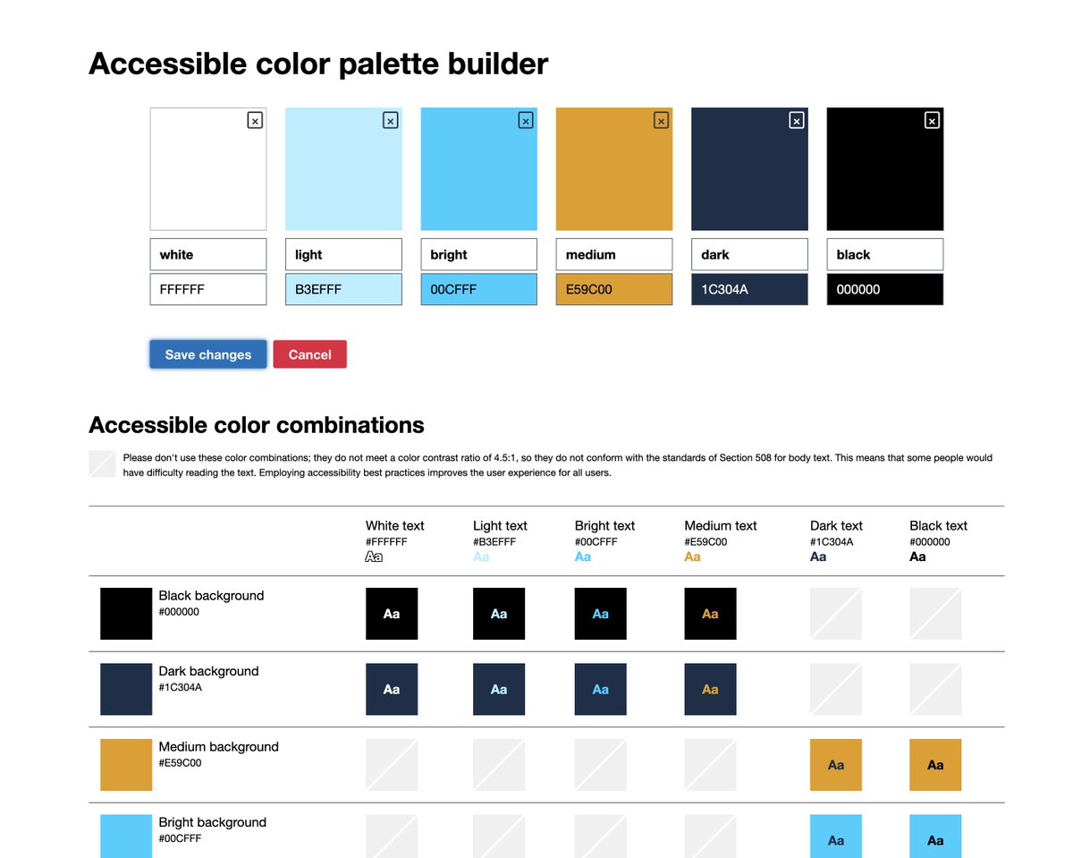 *Big* shout out to @toolness for his most excellent color/contrast tool for accessible web site design! This lets you develop a palette & font color/background combinations that conform to #WCAG AA Accessibility standards. See it here: toolness.github.io/accessible-col… #webdesign #design