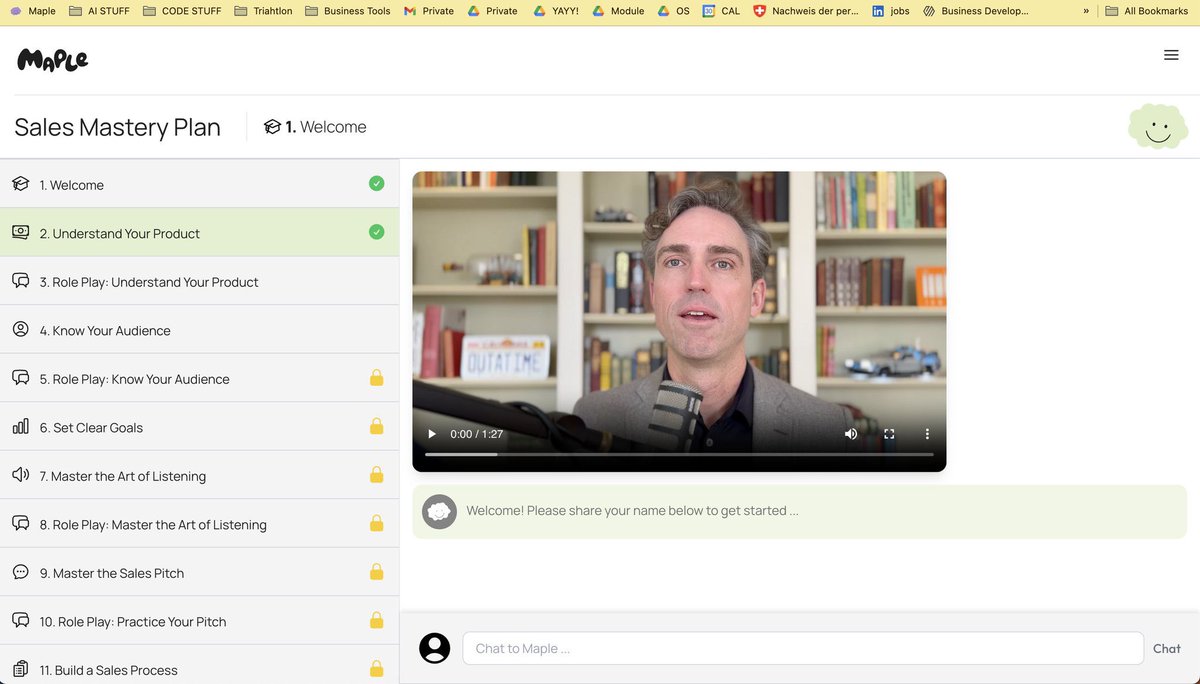 ryancarson's tweet photo. Just got a DM and screenshot from @prioleau_prl who’s a new Maple customer:

🗣️ “I've completed the first two sections of the Maple program and it's absolutely great; in just a 20-minute chat with Maple, I've gained invaluable insights and motivational inputs for our product.”

Love to see people learning and improving their sales! 🙌🏻

https://t.co/Rw1kbTRPJJ