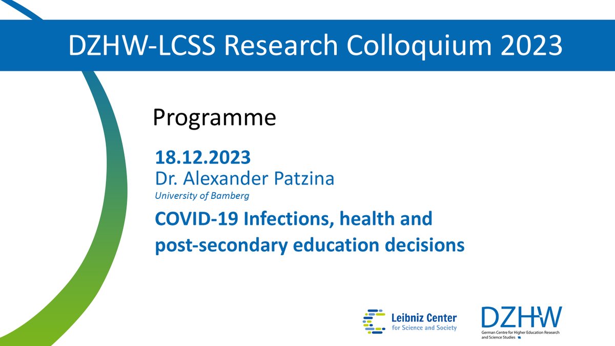 ✨Really looking forward to have our next guest Alexander Patzina <a href="/PatzinaAlex/">Alexander Patzina</a> (Uni Bamberg)! ⌚️16.15-17.30h 
<a href="/UniHannover/">Leibniz Uni Hannover</a> <a href="/DZHW_info/">DZHW</a> <a href="/uni_bamberg_of/">Universität Bamberg</a> #COVID19 #HigherEducation #education