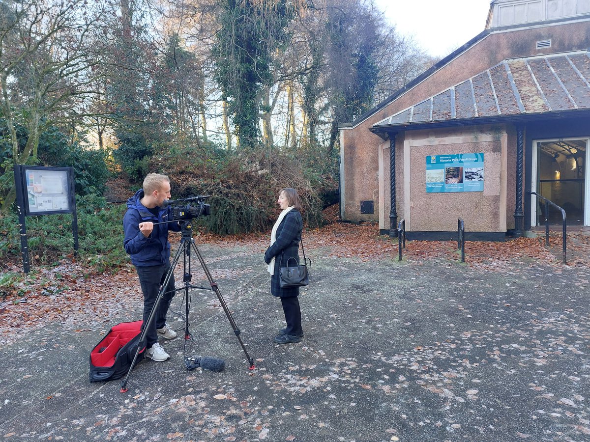 davidjwebster21's tweet photo. TV camera at the fossil grove today. Much excitement! Glasgow City Council has agreed to fund £450,000 worth of repairs to the building to help conserve the fossils for future generations to enjoy.. a big result for geoconservation! https://t.co/KrZDvueRgy