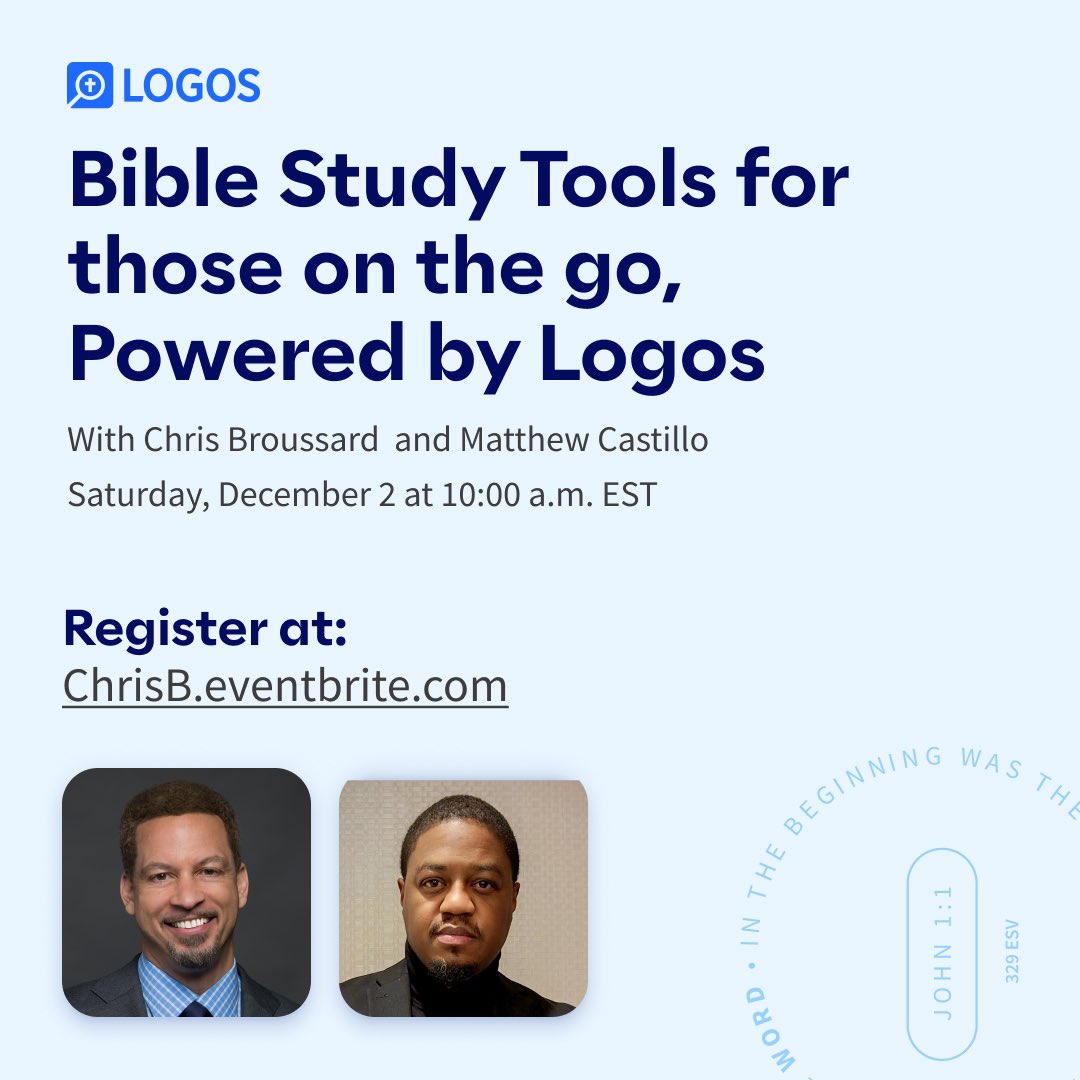 Serious Bible students, please join me on Zoom this Saturday, 12/2, at 10 am EST as Pastor Matt Castillo teaches me how to use the incredible Logos Bible software. It’s free & will take your Bible study to a whole new level. You must register beforehand. #Bible #JesusChrist