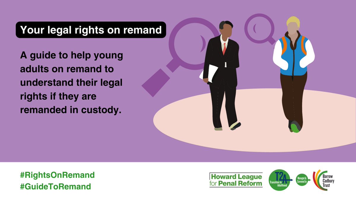 Young adults on remand have told us that they find the legal process confusing and unfair. With @BarrowCadbury’s support, we created a guide to help young adults better understand their rights and how they can access support. Take a look here: howardleague.org/publications/y…