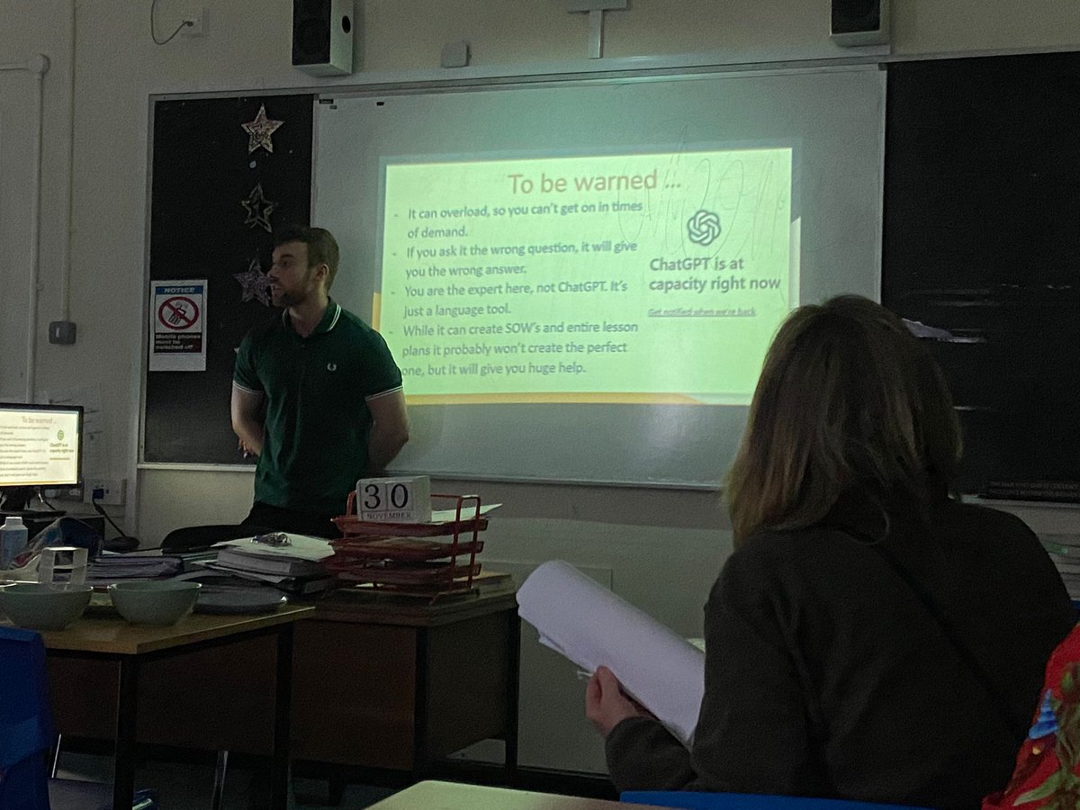 ellenfieldcc's tweet image. Community of Practice delivered by Mr McMahon on the benefits of Chat GPT for L2LP students. #teachersteachingteachers #lifelonglearners #lunchtimelearning #workinglunch @cdetbcdu