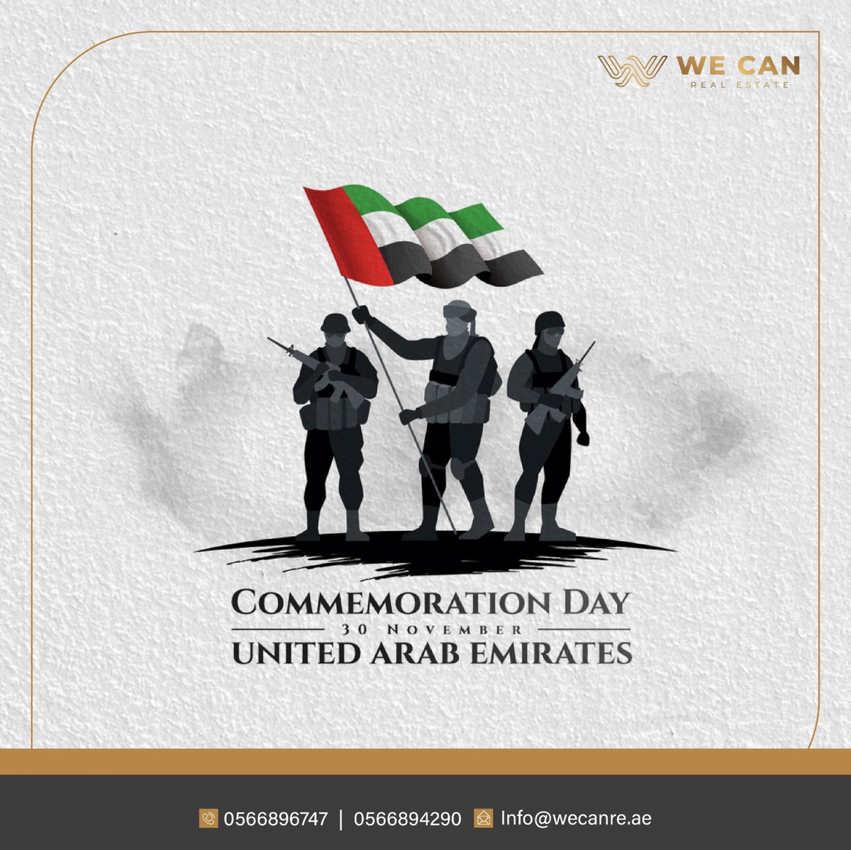 wecanreal's tweet image. Remembering the brave souls who paved the way for our nation's unity. Honoring their sacrifice and embodying the spirit of resilience. 🇦🇪✨ #UAEMartyrsDay #CommemorationDay #InUnityWeStand #WeCanRealEstate