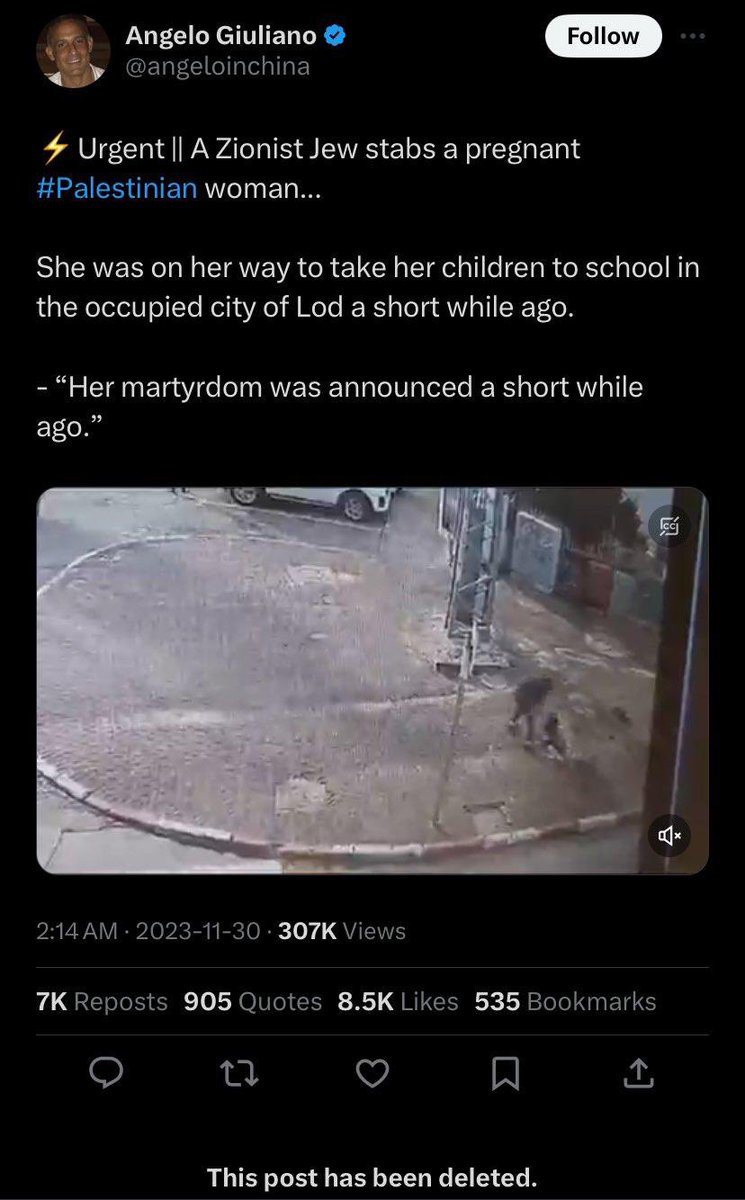 A Muslim honour killing on a young pregnant Palestinian woman is being misrepresented as a “Zionist Jew” killing an innocent pregnant Palestinian woman. 

Before being deleted, this post amassed 8.5k likes and generated 307k views…