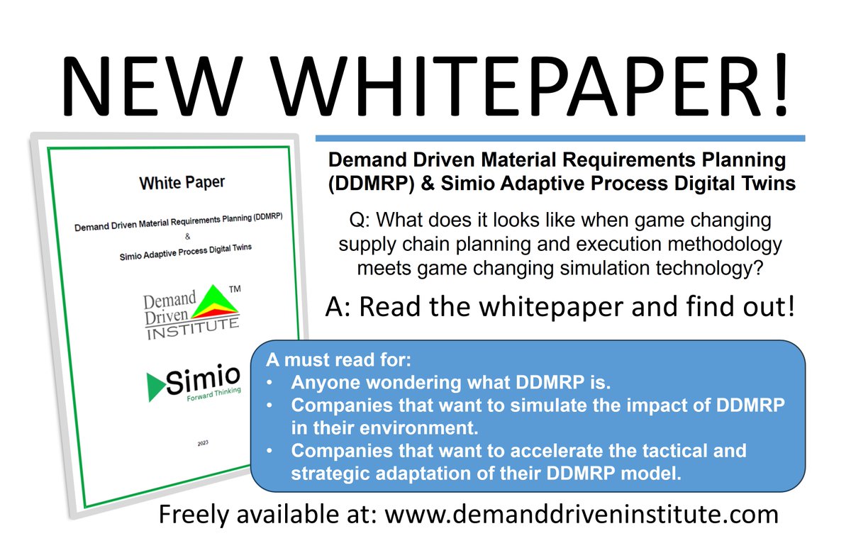 ddinstitute's tweet image. We have a new whitepaper freely available on our home page at: demanddriveninstitute.com. The document is the result of months of collaboration between DDI and leading simulation company @simio. #ddmrp #demanddriven #simio #supplychainresilience #supplychaininnovation #digitaltwin