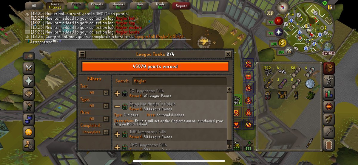 Jayyy_Rob's tweet photo. @OldSchoolRS I’m not sure if this is bugged or I’m oblivious, but I purchased full angler with molch pearls and the task didn’t seem to complete. Thank you in advance (: much love to you guys and leagues this year is awesome! Dragon cup #4 incoming😤 https://t.co/ALmojpnHxX