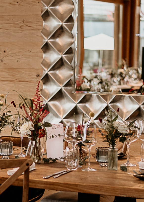 The exclusive chalet restaurant at #swissweddingvenue set for party guests as the snow starts to fall outside. #swissalpswedding #weddingvenue #exclusivevenue #alpinevenue #weddingbells #weddingvenueideas #exclusivewedding #exclusivecelebrations #weddings #wedding #whitewedding