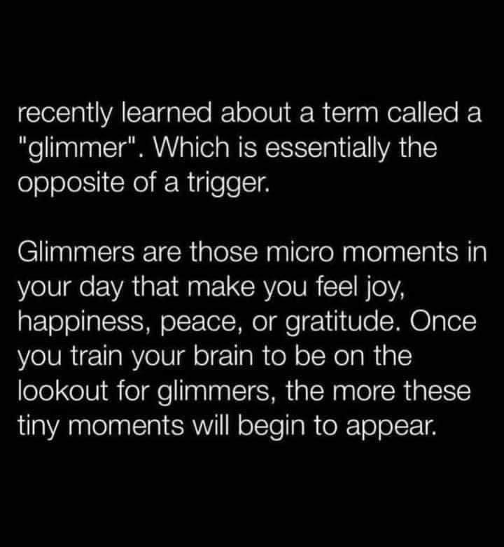 What are some “glimmers” you are experiencing today? Look for those micro moments of positive emotions! #familylifecoach #positiveemotion #lookforglimmers