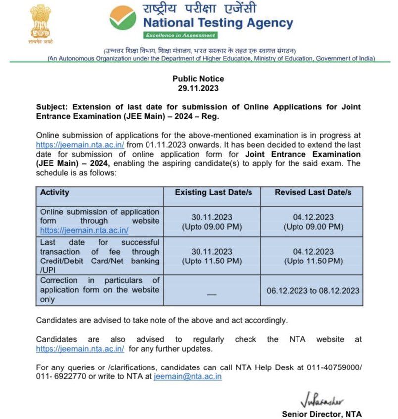 Fiitjee_Noida's tweet image. Attention #JEE2023 Aspirants 🚨 
The last date of submission of online application has been extended to 4th Dec 2023. If you have missed to register till now then register yourself now and start preparing for #JEEMain2023!