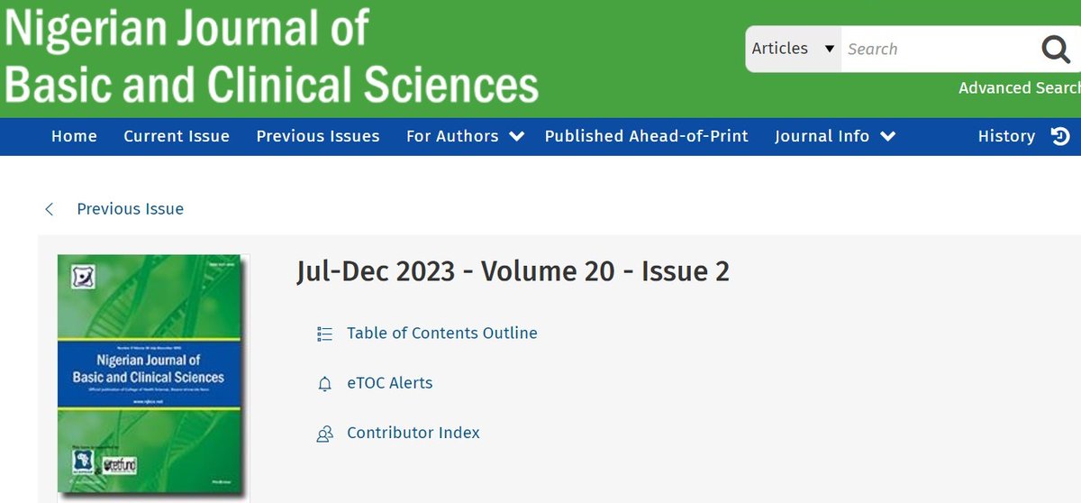 official_njbcs's tweet photo. We are pleased to share that the July-December issue of the Nigerian Journal of Basic and Clinical Sciences (NJBCS) is out. Peruse the interesting contents at:
https://t.co/JvEUmy5Wff

Publish your interesting articles with the NJBCS. https://t.co/xh0GwmFq3T