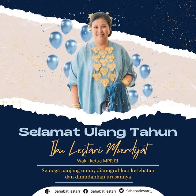 Selamat Ulang Tahun Kakak Lestari Moerdijat, Wakil Ketua MPR RI, Majelis Tinggi Partai NasDem

Semoga diberikan kesehatan selalu, panjang umur, dan murah rezeki. Amin 🙏 #lestarimoerdijat #nasdem