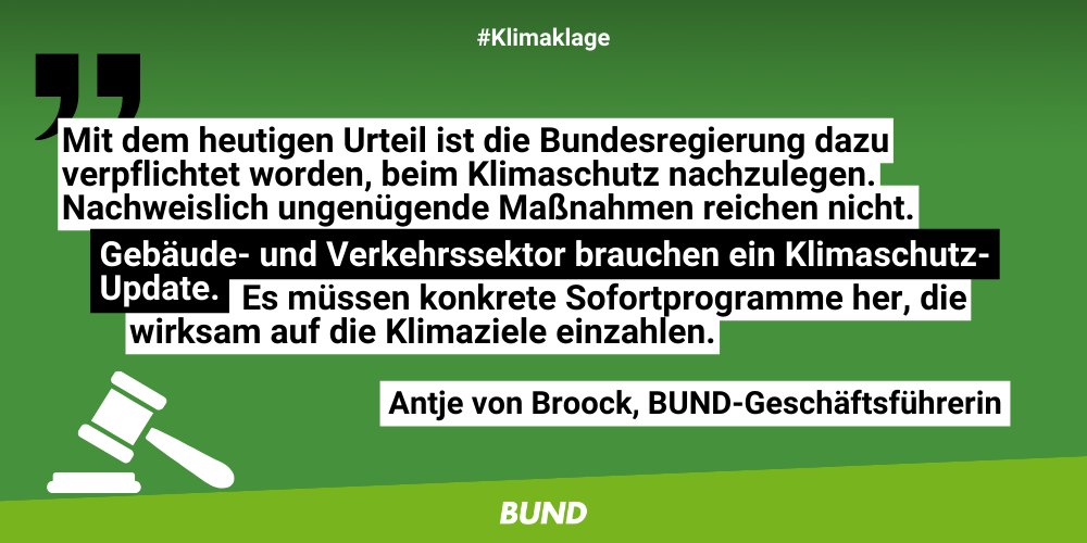 Das Oberverwaltungsgericht Berlin-Brandenburg hat mit seinem Urteil auf die von uns eingereichte #Klimaklage hin die Bundesregierung erneut zu mehr #Klimaschutz verurteilt. ▶️ bund.net/service/presse…