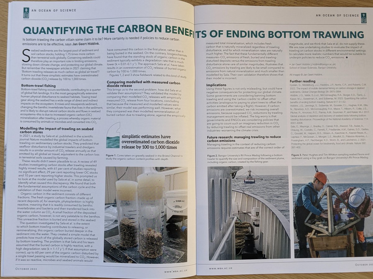An explanation of our 'Matters Arising' paper in @Nature on what we know and don't know about the impacts of bottom trawling on seabed carbon stores, in the @thembauk magazine. The original paper is here: nature.com/articles/s4158…
