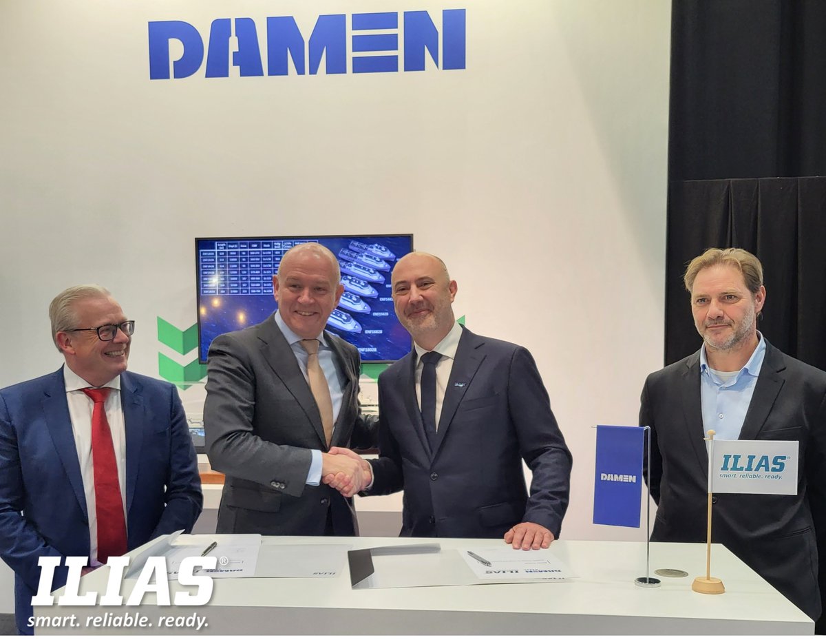 ILIAS_Solutions's tweet photo. Today, @damen  Naval and @ILIAS_Solutions  have strengthened their Strategic #Partnership in signing the contract for the Damen Central Solution. This will enable Damen Naval to implement their Integrated Product Support Strategy #defense #software #A2M #partnership https://t.co/voC96u8t30