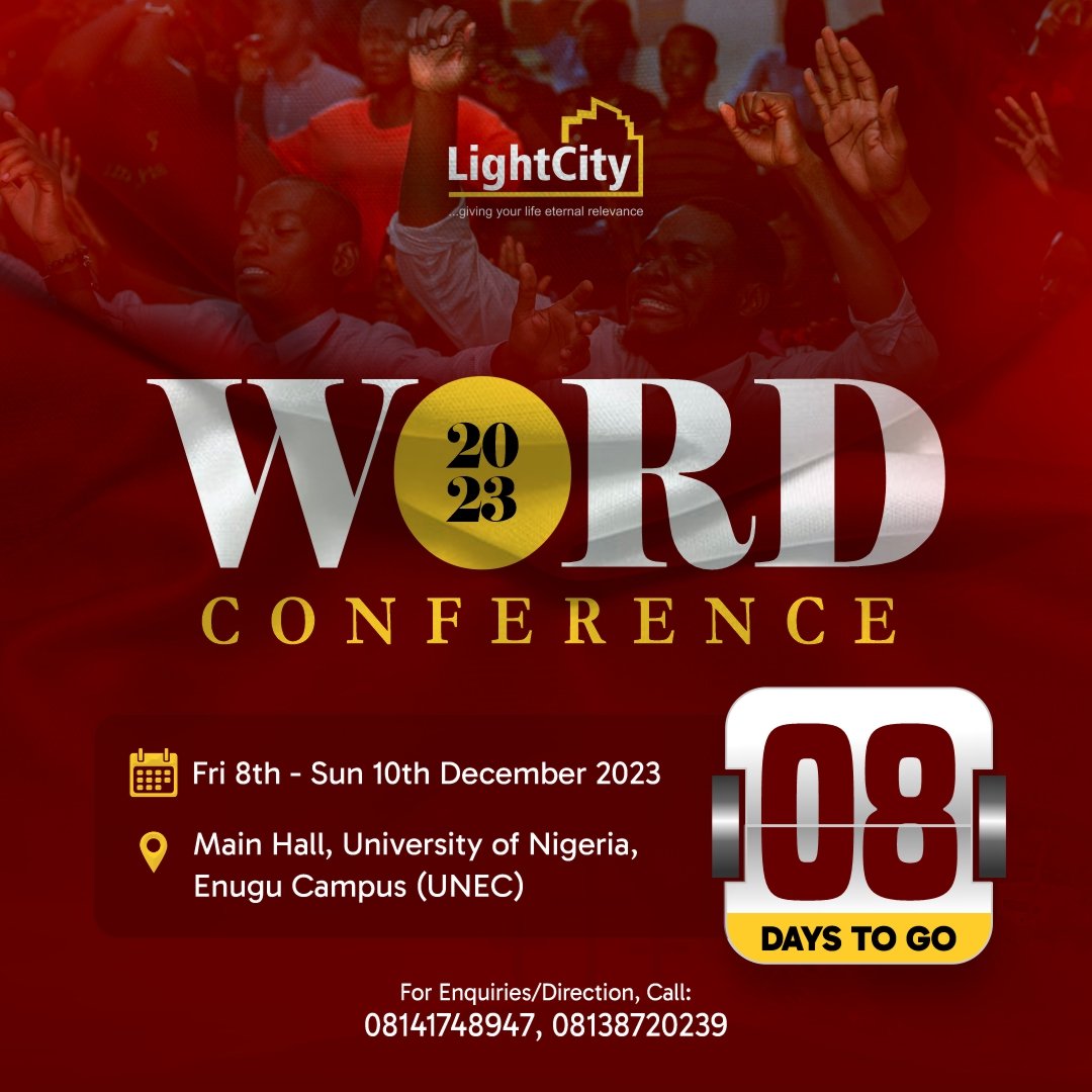the_lightcity's tweet photo. Word Conference 2023
It’s 8 Days to this Conference

3 days of Encounters of the God kind,
5 Sessions of light and fire

Our lives and ministries forever changed

Get Set, God's Spirit is READY!

Welcome
#lightcitychurch #WordConference2023 #encounters #glorycloud #explore #enugu https://t.co/ADI0EOwF8z