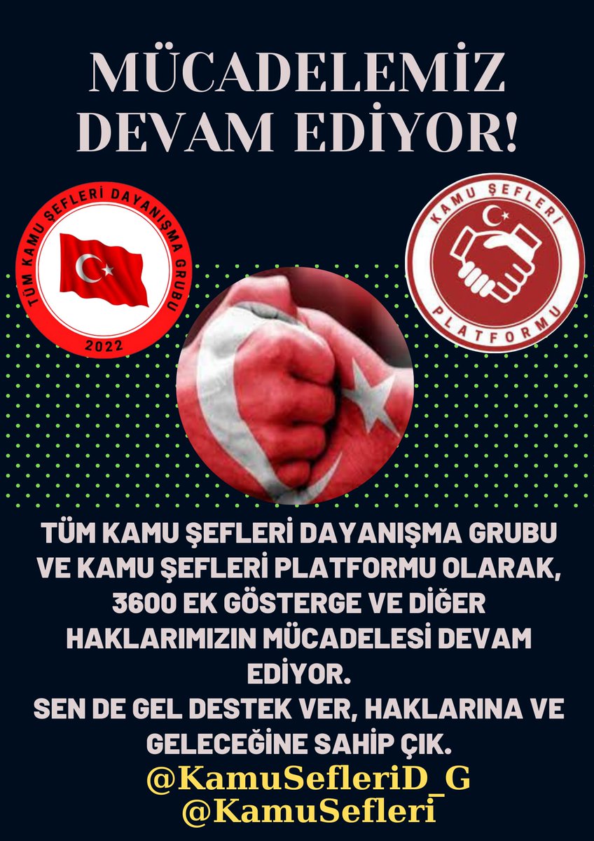 KamuSefleriD_G's tweet photo. Ülkemizin çalışma hayatında her gün yeni bir TAMAM varken, neden hâlâ
📌 #KamuŞefleri ne 3600 ek gösterge EKSİK❓
📌Herkesi tamamlayıp Şefleri eksik bırakmanız nasıl kabul edilir❓
📌 Söz verilen 3600 ü talep ediyoruz.
@RTErdogan @isikhanvedat @memetsimsek @dbdevletbahceli https://t.co/Oyt5zZRUTw