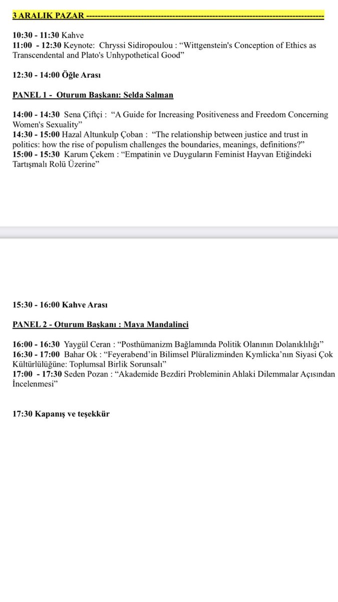 Bu vesileyle güncellemeyi ve özeti de paylaşayım. 3 Aralık’taki son konuşmaların saati değişti: Yaylagül Hoca 17.00, bendeniz 16.00 📌