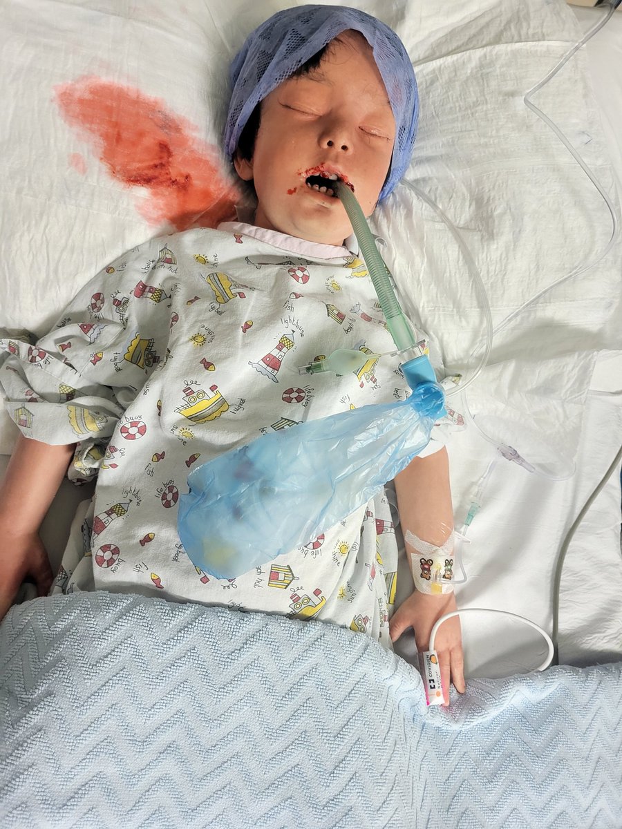 ShazCassidy's tweet photo. Paediatric Laryngospasm in PACU: An Anaesthetic Emergency, simulated @MUH today. Management of this glotic closure due to a reflex constriction of the laryngeal muscles post multiple teeth extractions in line with QRH guidelines. #QRH #IPE @saoltagroup https://t.co/ZtatNCRULp