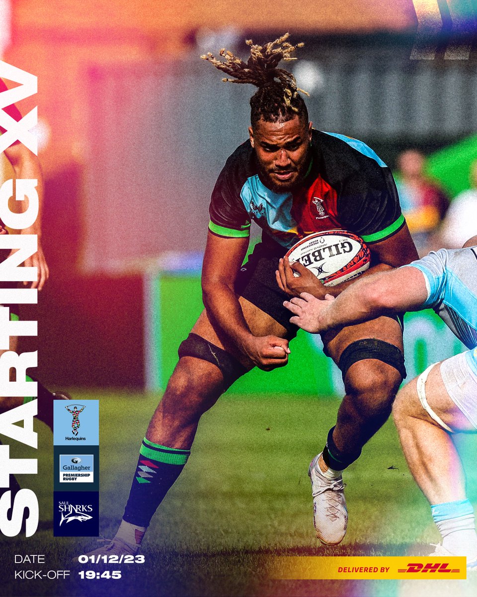 Harlequins's tweet image. TEAM NEWS 🗞️

Here's your Starting XV to take on Sale under the Friday Night Lights ✨

1️⃣ Marler 2️⃣ Riley 3️⃣ Collier 
🔙 Launchbury, Cunningham-South &amp;amp; David 

📲 quins.co.uk/Article/team-n…

📬 Team news delivered by @DHLRugbyUK 

#COYQ #HARvSAL