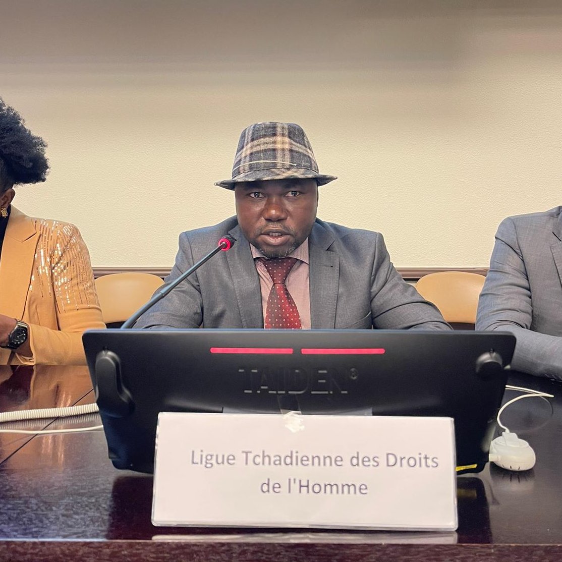 UPRinfo's tweet photo. #PS45 Ligue Tchadienne des Droits de l'Homme spoke about the situation of #HumanRightsDefenders in 🇹🇩. They recommend to put an end to #ArbitraryArrests and ill-treatment of #HRD and journalists, and bring those responsible to #justice. #UPR45 #Presessions45 https://t.co/KPRcau2PC4