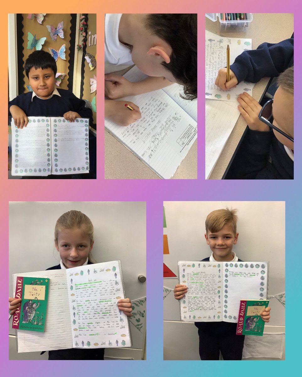 whybridgejunior's tweet photo. Year 3 have shown their cheeky imagination as they created their very own trick chapter based on The Twits. Miss Carvosso, Miss Court and Miss Bibi thoroughly enjoyed reading them! https://t.co/Rp9SgAVS7J