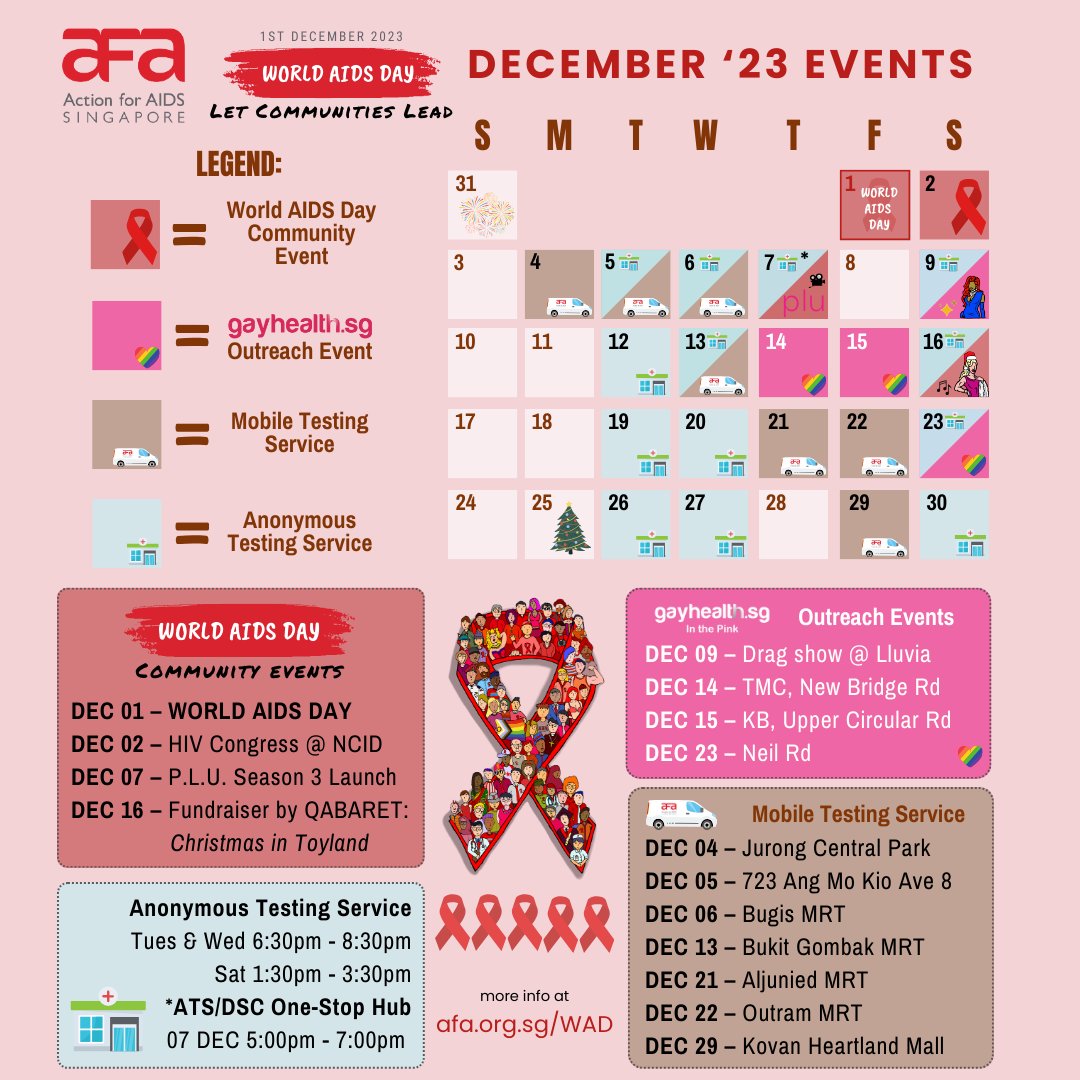 Here are the upcoming events in December that AfA Singapore is involved in! An AfAdvent Calendar, if you will 😂

More info at afa.org.sg/WAD