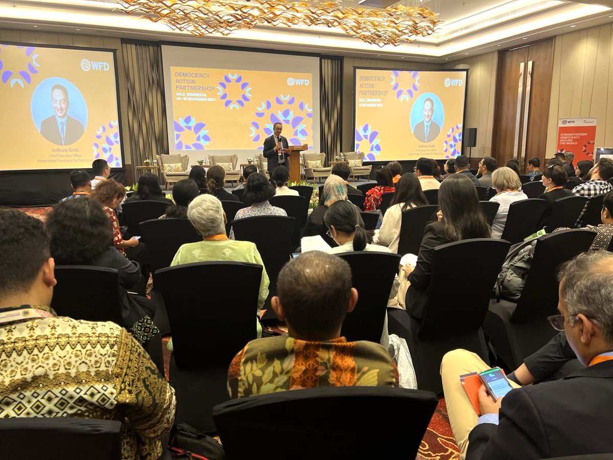 WFD's @adr_smith opened our Democracy Action Partnership event in Bali: 'Our hope is DAP stands on BCSMF's shoulders, takes that common ground and determines actions to transform countries' The event has focused on collaborative action to end violence against women in politics.
