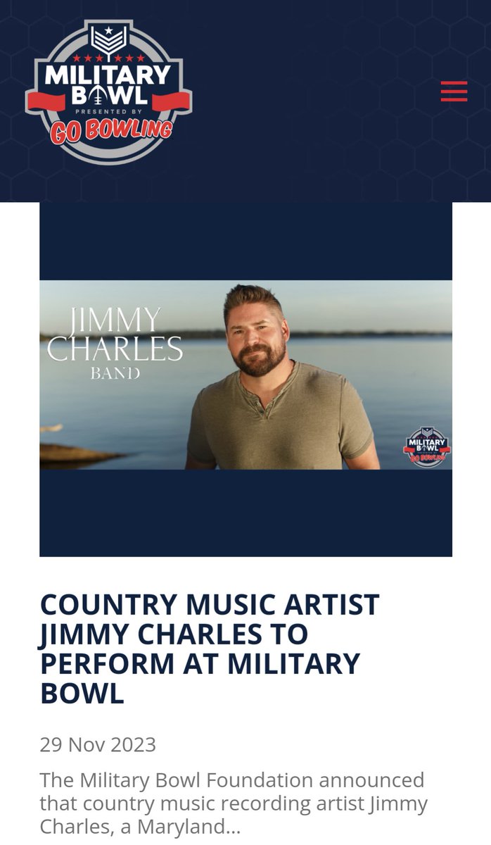 In case you were not tracking....

<a href="/jimmycharles92/">Jimmy Charles</a> is opening the 2023 <a href="/MilitaryBowl/">Go Bowling Military Bowl</a> on Dec 27th with a free pregame full band show at Navy Memorial Stadium and then kicking off the game with the National Anthem!!

You need to be there!!!

#youwerethere 
#itsaMDthing