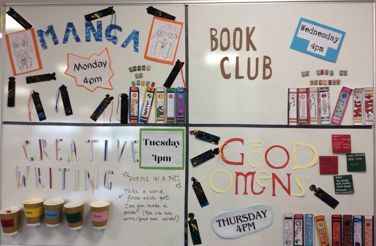 Take a look at the various clubs taking place in the FYi throughout the week. Join us today at 4pm for all things Good Omens! Share fan art, write metas, fics and share the love! <a href="/BlackpoolSixth/">Blackpool Sixth</a> <a href="/GoodOmensPrime/">Good Omens</a> #goodomens