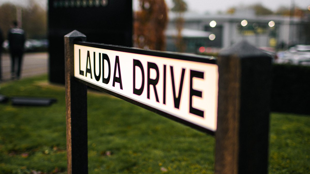 MercedesAMGF1's tweet photo. One year of Lauda Drive ❤ 

#OTD in 2022, we renamed the road at the heart of our Brackley home after our friend and non-executive chairman, Niki Lauda 🙏 https://t.co/U6zYW88SRV