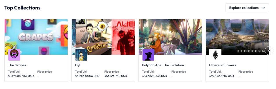 hodooi's tweet photo. Explore our Top Collections for the week! 

@JoinGrapes 🍇 
@famous_dyl 🎵 
@0xPolygonApe 🐵 
@EthereumTowers 🏛️ 

Have you grabbed any of their NFTs? Drop your favourite in our 🧵

#JoinGrapes #PolygonApe #EthereumTowers https://t.co/Rq4u8CYGnK