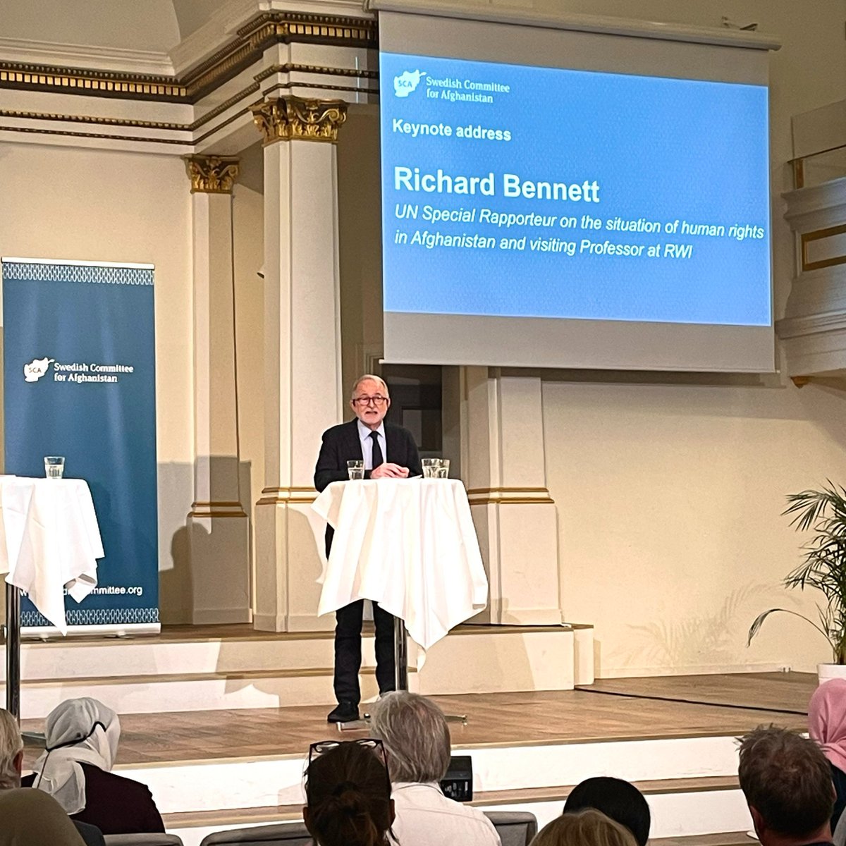 "In all engagements with Afghanistan, keep human rights at the forefront. Listen to Afghans and support Afghan organisations, especially women. And listen to the youth." <a href="/SR_Afghanistan/">UN Special Rapporteur Richard Bennett</a> at the SCA conference that is underway now. 
Watch: youtube.com/watch?v=cBFZB9…