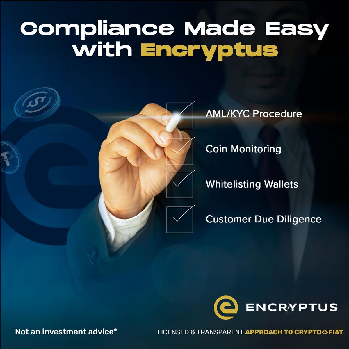 EncryptusGlobal's tweet photo. At Encryptus, we stand strong on the pillars of compliance and crypto adoption. Join us in revolutionizing the future of finance! ๐๐ #CryptoAdoption #Compliance #cryptocompliance #crypto #encryptus #encryptuscrypto #payouts #infrastructure https://t.co/sdQrHw2tEU