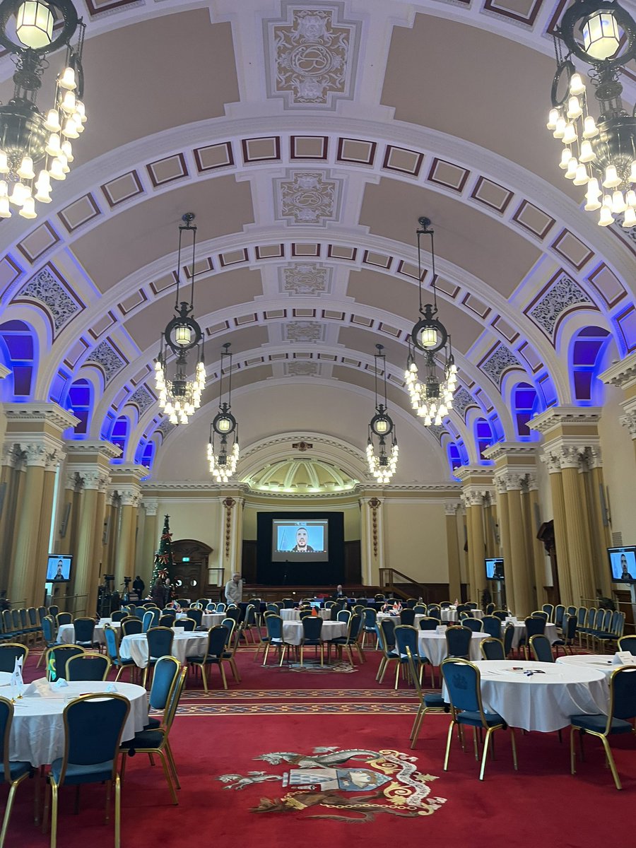DrAmandaSlevin's tweet photo. Delighted to join @PeterDoran to co-facilitate @BritishCouncil #WorldClimateSimulation in @belfastcc City Hall on 1st day of #COP28
Brilliant to collaborate with 2nd level students from over 30 schools across #NI & school in #Egypt to #MakeGlobalLocal for #climateAction https://t.co/QmMGYaPFeP