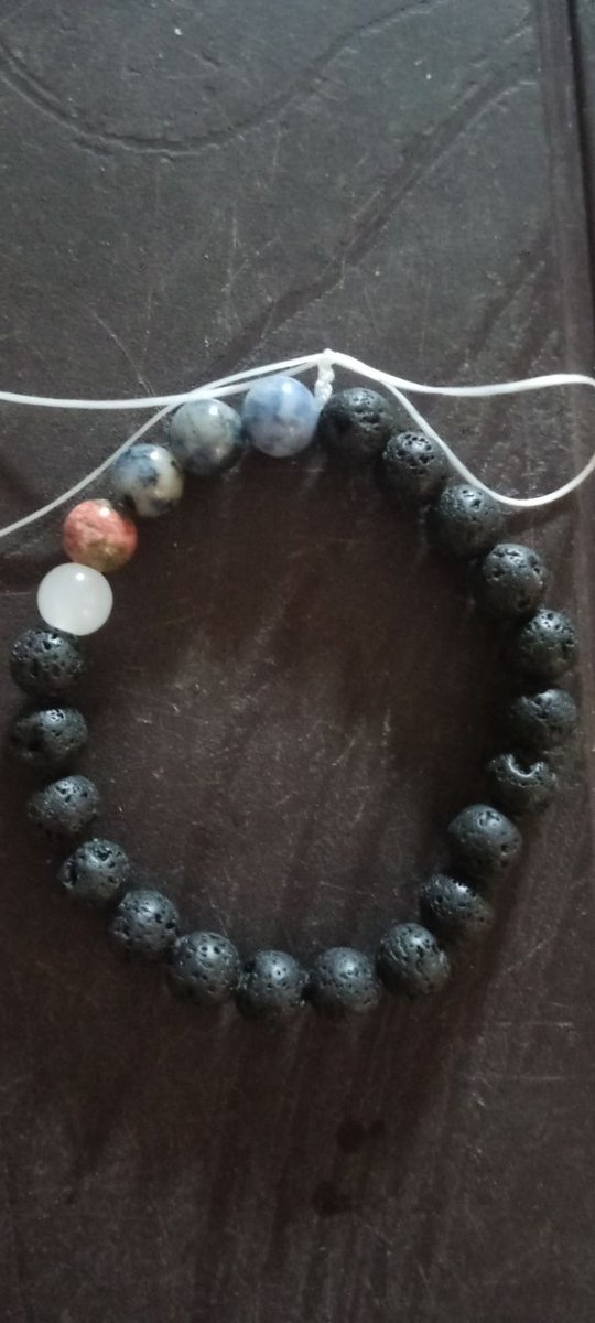 Bracelet for motivation confidence,depression,health issue,intelligence,mentalclarity,communication

To grow strength,calicum,blood in body for athletes,student,teacher,consultant
clear negative energy,fear
encourage truth,intuition

White Calcite+lava stone+sodolite+bloodstone👇