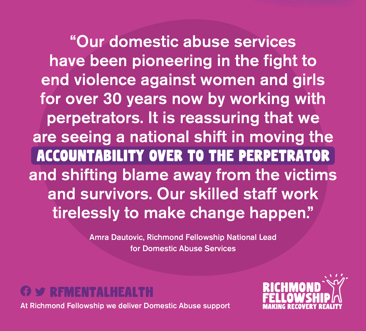 Working with perpetrators is one of the most important ways we can end domestic abuse. 

Our DVPP programme covers a wide range of approaches including cognitive, behavioural, social learning theory, psychodrama, psychotherapeutic and relationship skills teaching. #16DaysofAction